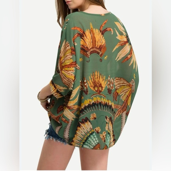 Poncho Kimono One Size Casual Short Sleeve Blouse Loose Round Collar - Picture 3 of 11